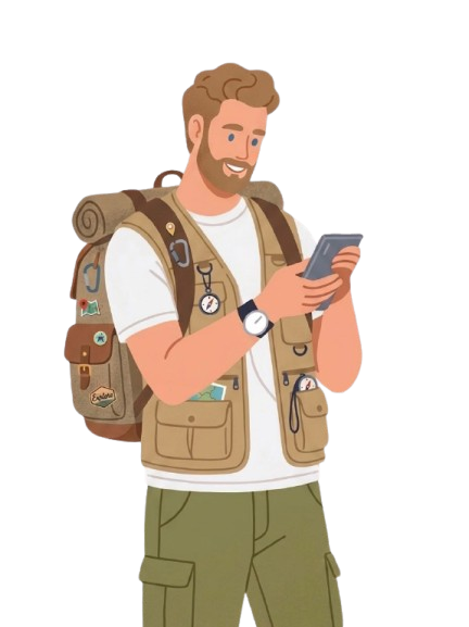 Traveler using the Wanderer app on a phone